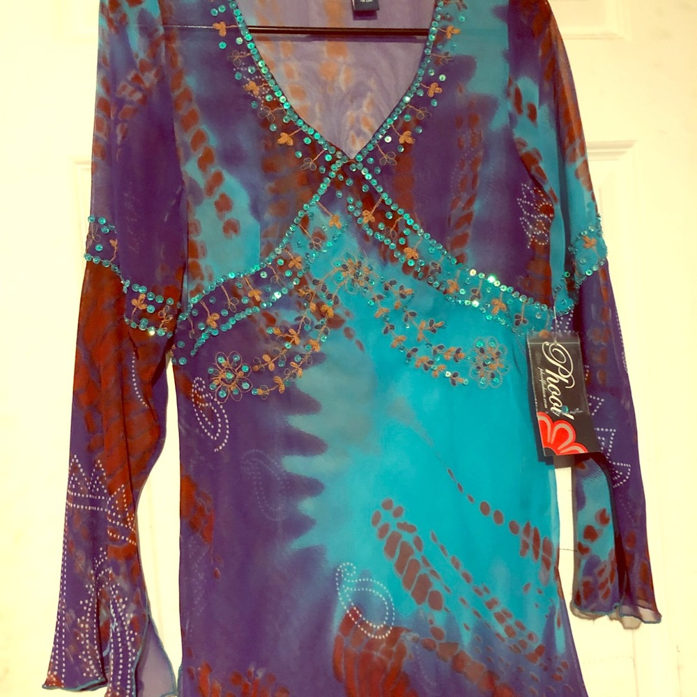 💛Brand New w/ tags! Tie dye sheer hippy shirt💜